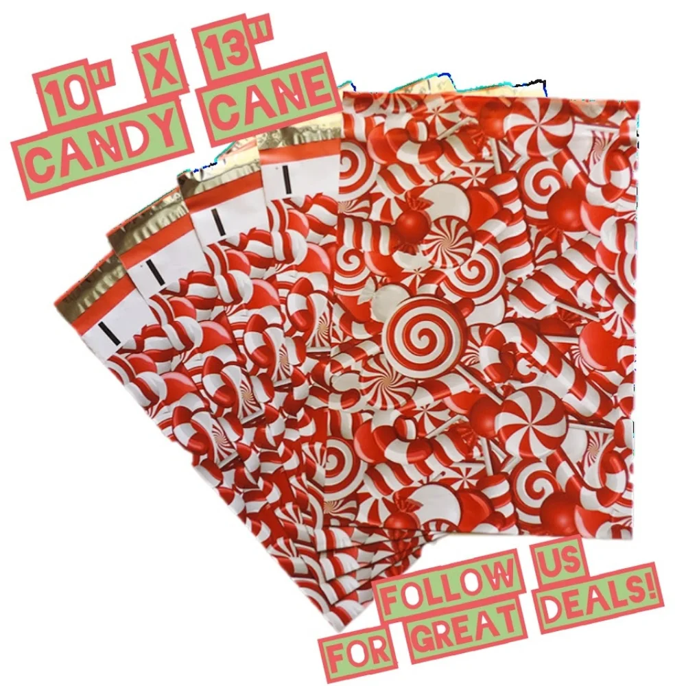 50 Candy Cane 10" x 13" Poly Mailers - Picture 1 of 1